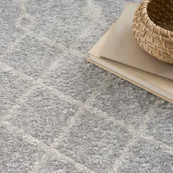 Gray and Ivory Moroccan Trellis Area Rug, 9x12