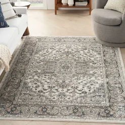 Gray and Ivory Nadia Medallion Area Rug, 5x7