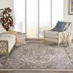 Gray and Ivory Nadia Medallion Area Rug, 7x9