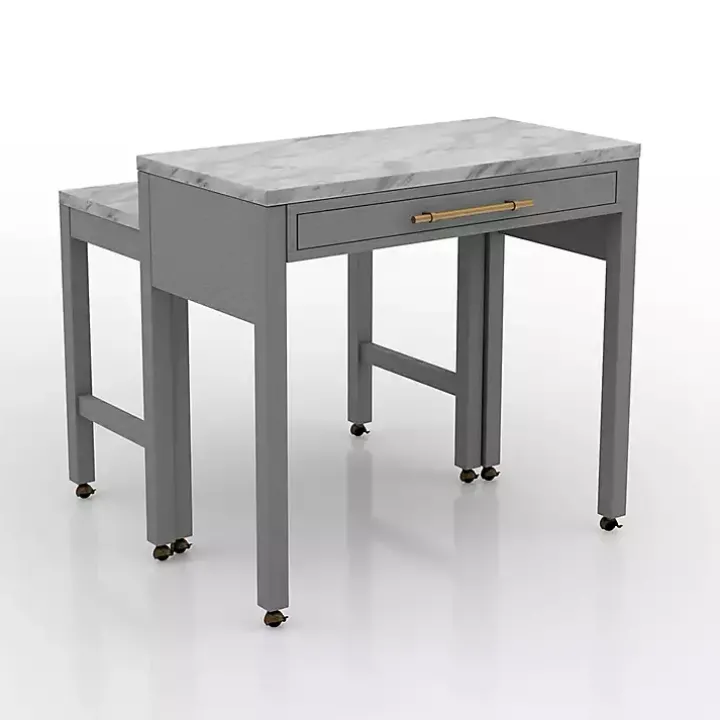 Gray and White Faux Marble Nested Counter Table