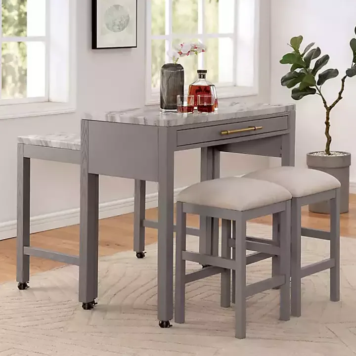 Gray and White Faux Marble Nested Counter Table