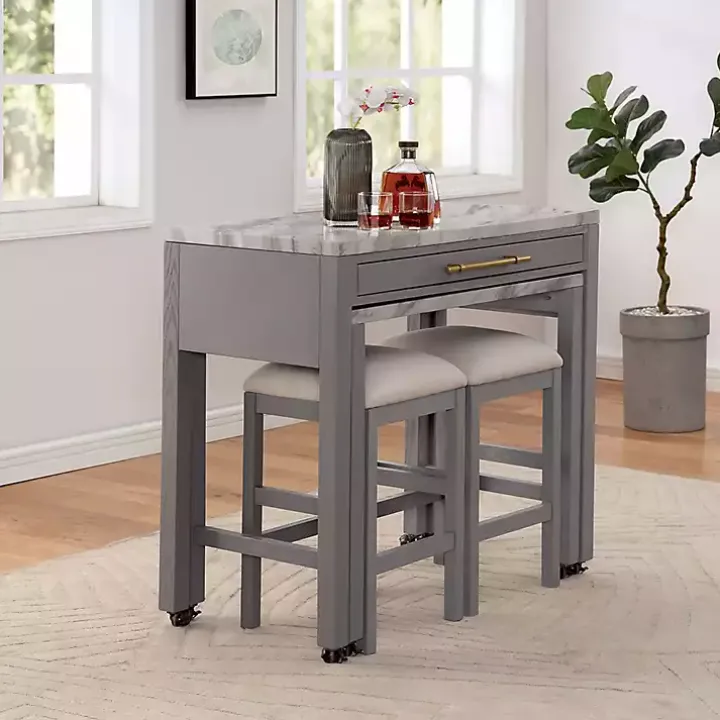 Gray and White Faux Marble Nested Counter Table