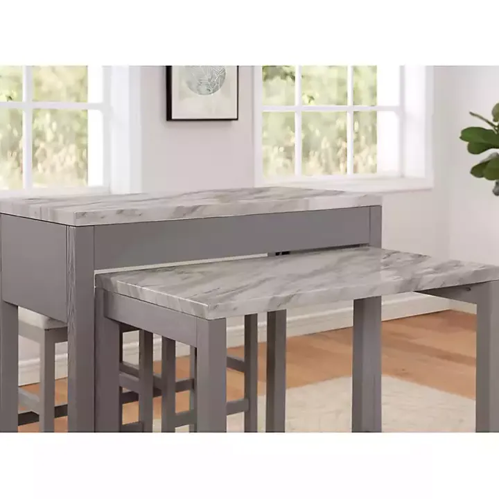 Gray and White Faux Marble Nested Counter Table