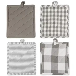 Gray and White Multiprint 4-pc. Pot Holder Set