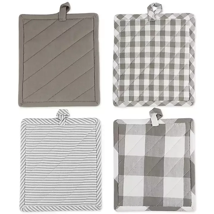 Gray and White Multiprint 4-pc. Pot Holder Set