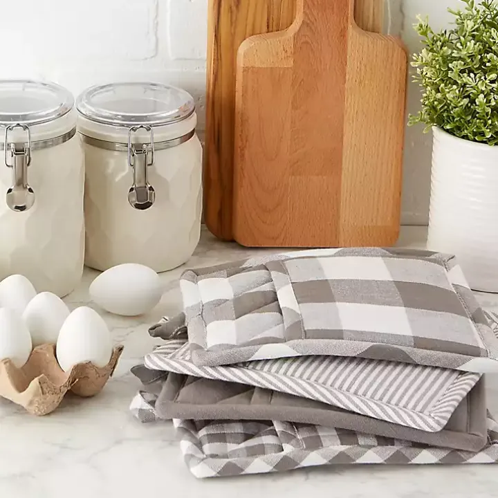 Gray and White Multiprint 4-pc. Pot Holder Set