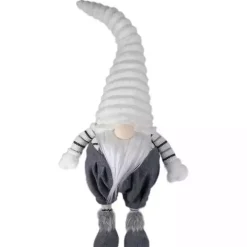 Gray and White Ribbed Standing Gnome