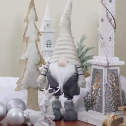 Gray and White Ribbed Standing Gnome