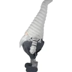 Gray and White Ribbed Standing Gnome