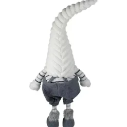 Gray and White Ribbed Standing Gnome