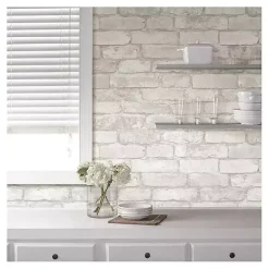 Gray and White Rustic Brick Peel & Stick Wallpaper