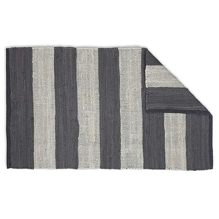 Gray and White Stripe Cotton Accent Rug, 2x3