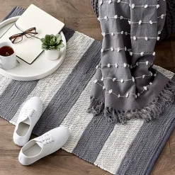 Gray and White Stripe Cotton Accent Rug, 2x3