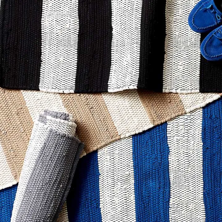 Gray and White Stripe Cotton Accent Rug, 2x3