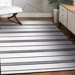 Gray and White Stripe Washable Area Rug, 5x7