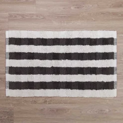 Gray and White Striped Bathroom Rug