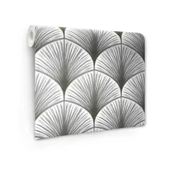 Gray Art Deco Fans Peel & Stick Wallpaper