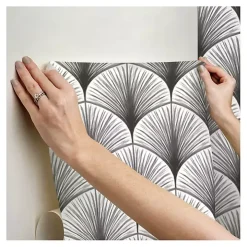 Gray Art Deco Fans Peel & Stick Wallpaper