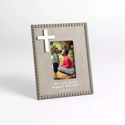 Gray Beaded Cross Picture Frame