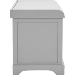 Gray Bench with Woven Storage Baskets