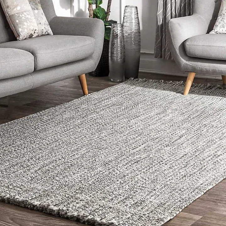 Gray Braided Area Rug with Tassels, 10x14