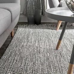 Gray Braided Area Rug with Tassels, 10x14