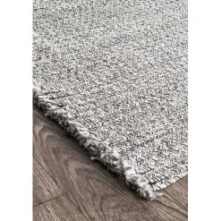 Gray Braided Area Rug with Tassels, 10x14