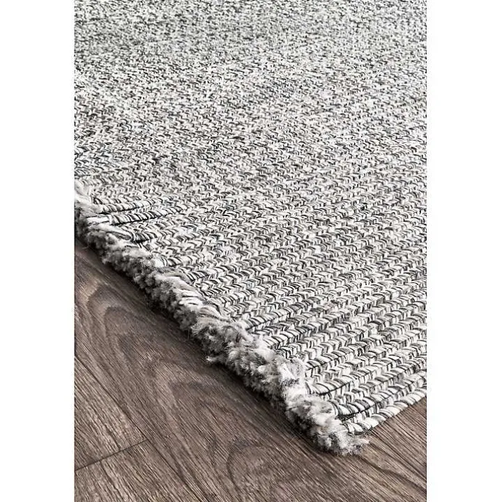 Gray Braided Area Rug with Tassels, 10x14