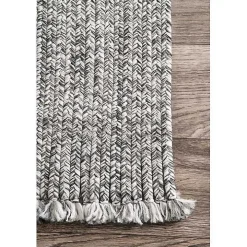 Gray Braided Area Rug with Tassels, 10x14