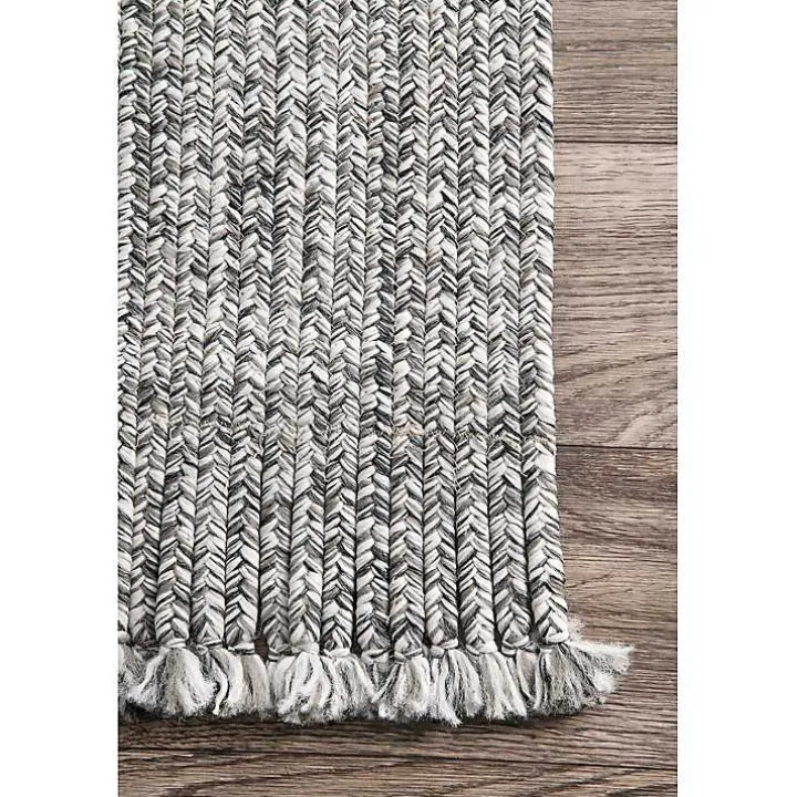 Gray Braided Area Rug with Tassels, 10x14