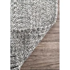 Gray Braided Area Rug with Tassels, 10x14