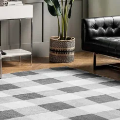 Gray Buffalo Plaid Washable Area Rug, 4x6