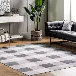 Gray Buffalo Plaid Washable Area Rug, 5x8