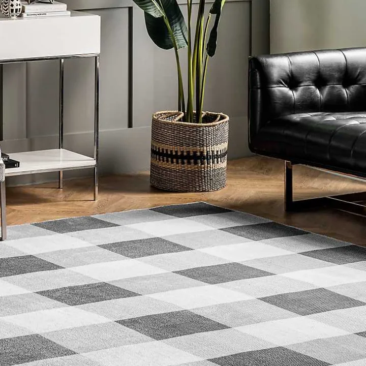 Gray Buffalo Plaid Washable Area Rug, 5x8