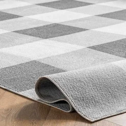 Gray Buffalo Plaid Washable Area Rug, 5x8