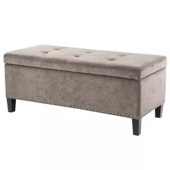 Gray Button Tufted Storage Bench