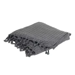 Gray Cable Knit Tassel Throw