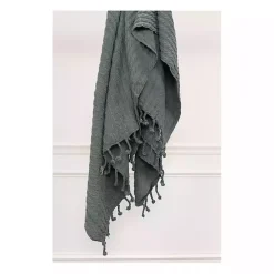 Gray Cable Knit Tassel Throw