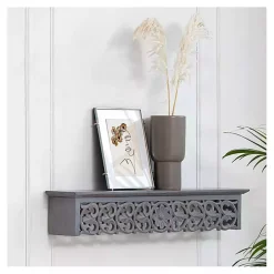 Gray Carved Floral Decorative Wall Shelf