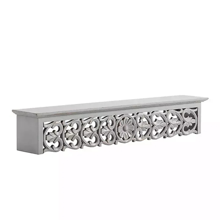 Gray Carved Floral Decorative Wall Shelf