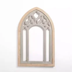 Gray Carved Wood Arch Wall Plaque