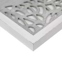 Gray Carved Wood Laurel Branches Panel Wall Plaque