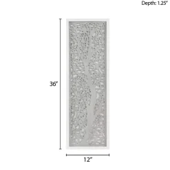 Gray Carved Wood Laurel Branches Panel Wall Plaque