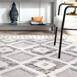 Gray Checkered Tiles Area Rug with Tassels, 5x7
