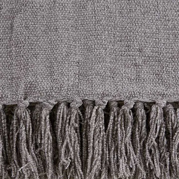 Gray Chenille Fringe Throw