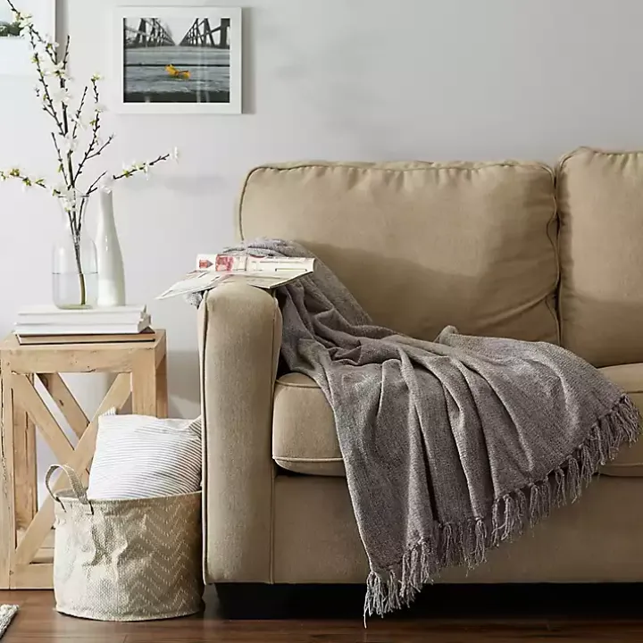 Gray Chenille Fringe Throw