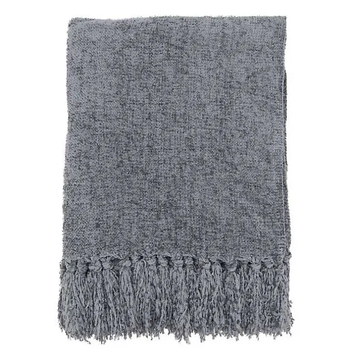 Gray Chenille Throw with Fringe