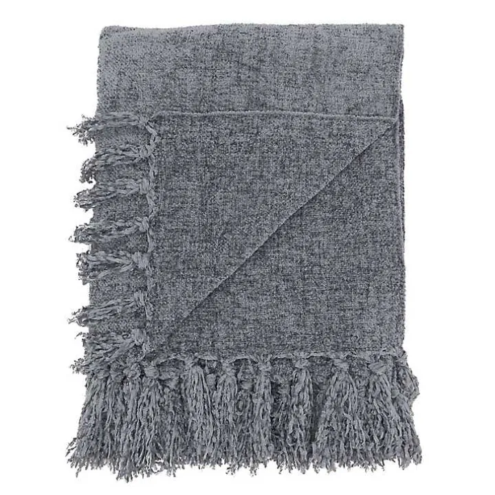 Gray Chenille Throw with Fringe