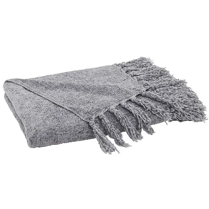 Gray Chenille Throw with Fringe