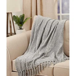 Gray Chenille Throw with Fringe